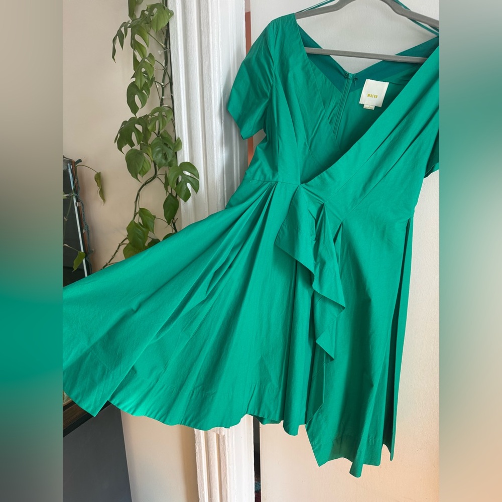 Anthropology Maeve Green Fit and Flare Asymmetrical vintage inspired Midi Dress